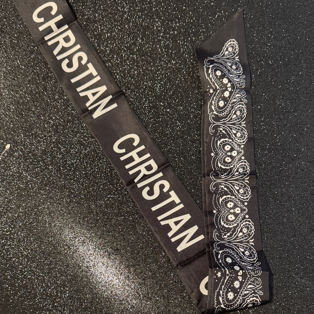 Christian-branded Black Logo thin scarf for bag or hair